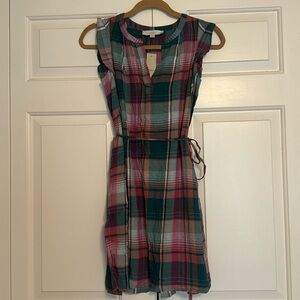 Ann Taylor Loft Green and Pink Plaid Dress XSP